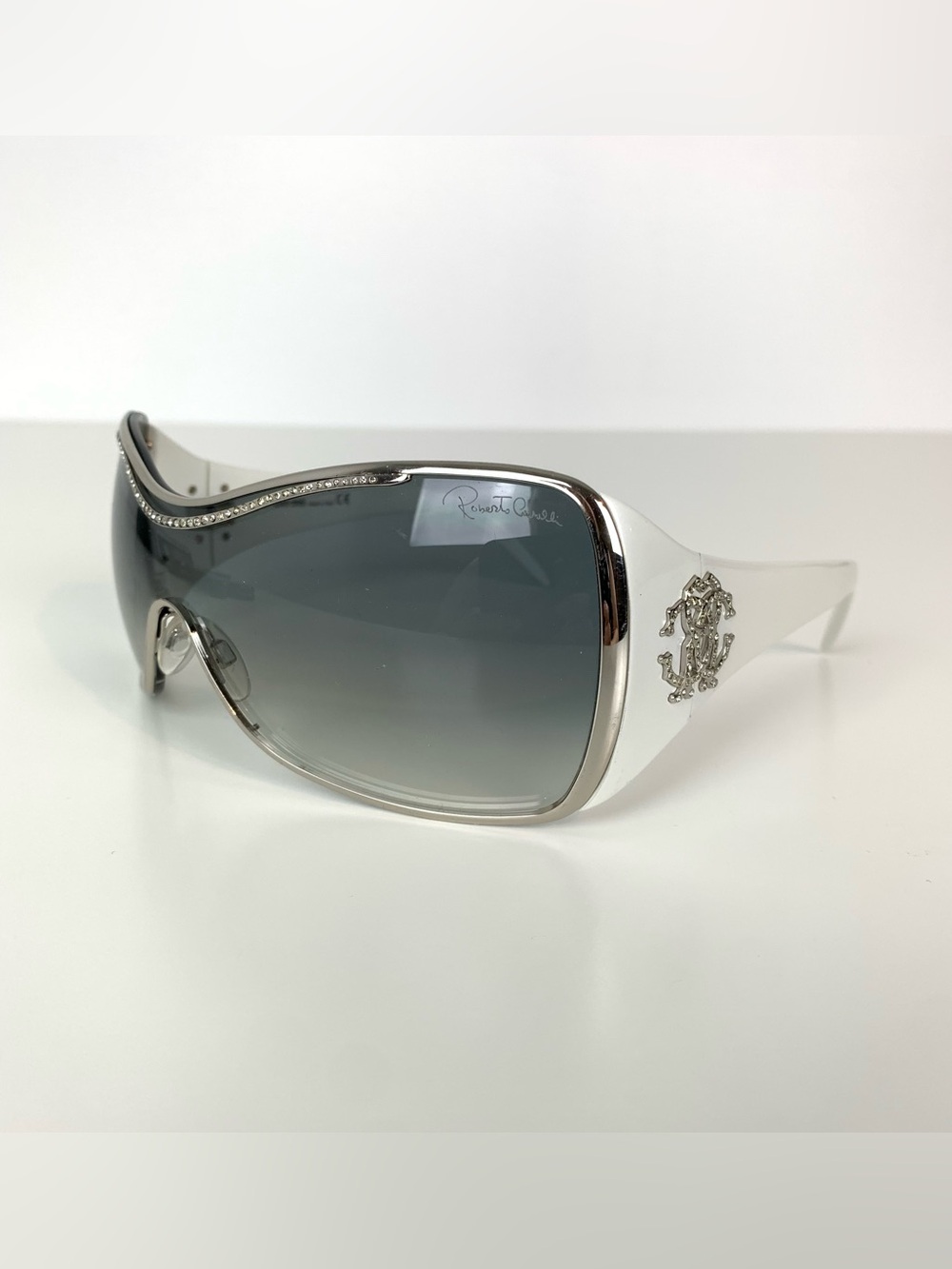 Roberto Cavalli Sunglasses Y2K Vtg Celestina White Bold Logo Clear Stones 458S